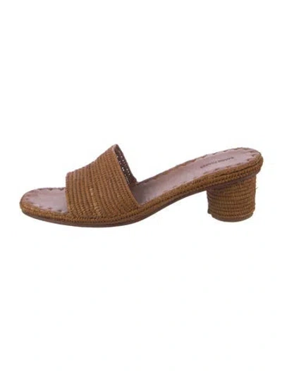 Pre-owned Carrie Forbes Raffia Slides In Brown