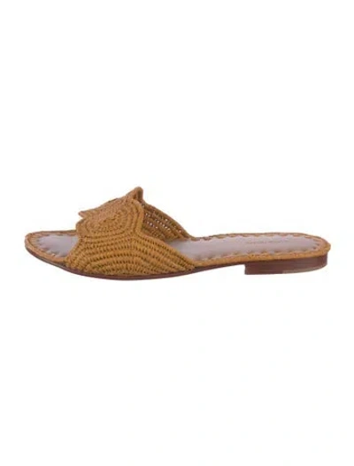Pre-owned Carrie Forbes Raffia Slides In Brown