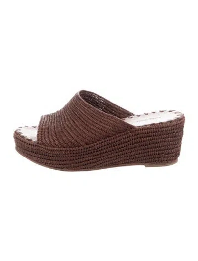 Pre-owned Carrie Forbes Raffia Slides In Brown/burgundy