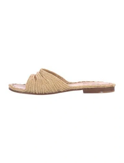 Pre-owned Carrie Forbes Raffia Slides In Brown/neutrals