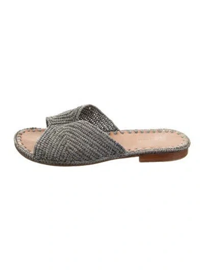 Pre-owned Carrie Forbes Raffia Slides In Grey