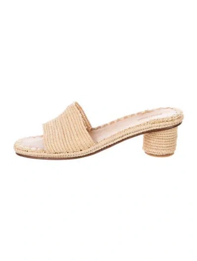 Pre-owned Carrie Forbes Raffia Slides In Multi
