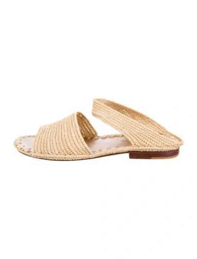 Pre-owned Carrie Forbes Raffia Slides In Neutral