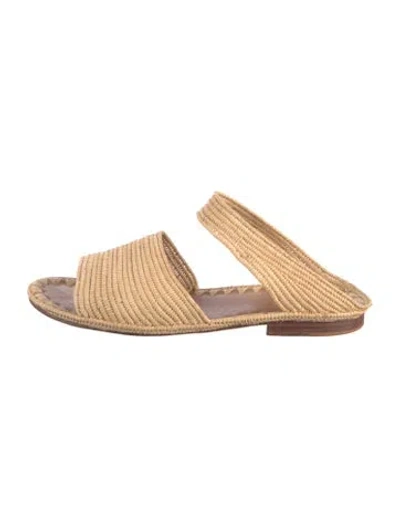 Pre-owned Carrie Forbes Raffia Slides In Neutral