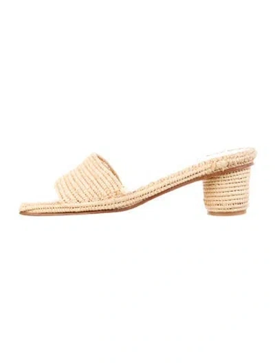 Pre-owned Carrie Forbes Raffia Slides In Neutral