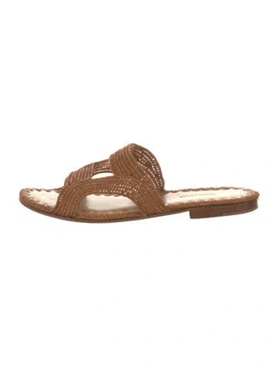Pre-owned Carrie Forbes Raffia Slides In Neutral