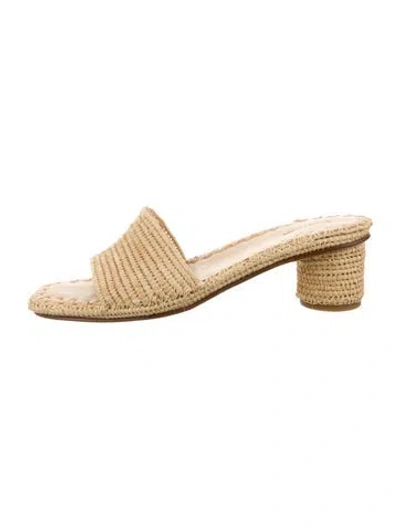 Pre-owned Carrie Forbes Raffia Slides In Neutral