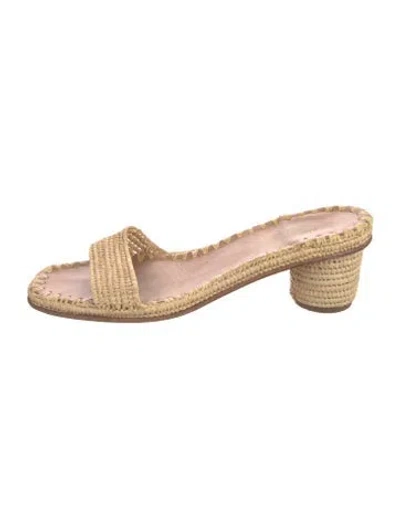 Pre-owned Carrie Forbes Raffia Slides In Neutral