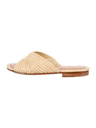 Pre-owned Carrie Forbes Raffia Slides In Neutral