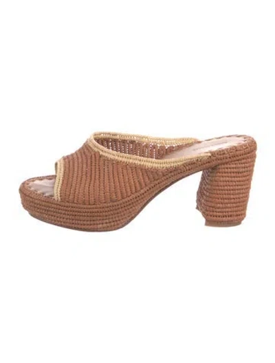 Pre-owned Carrie Forbes Raffia Slides In Neutral