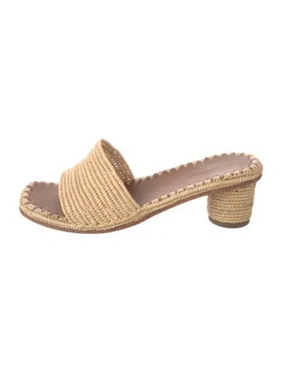 Pre-owned Carrie Forbes Raffia Slides In Neutral