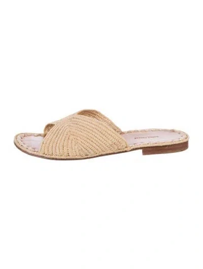 Pre-owned Carrie Forbes Raffia Slides In Neutral