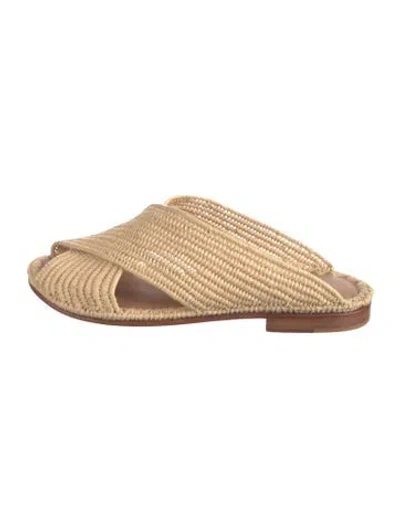 Pre-owned Carrie Forbes Raffia Slides In Neutrals