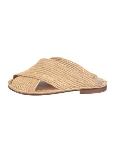 Pre-owned Carrie Forbes Raffia Slides In Neutrals