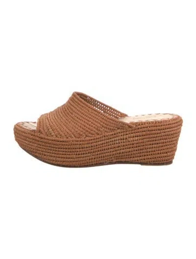 Pre-owned Carrie Forbes Raffia Slides In Neutrals