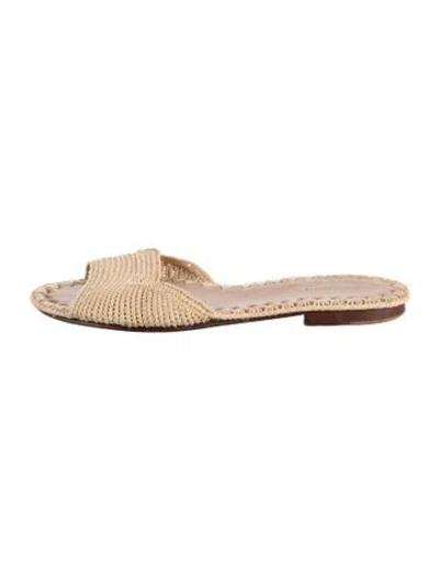 Pre-owned Carrie Forbes Raffia Slides In Neutrals