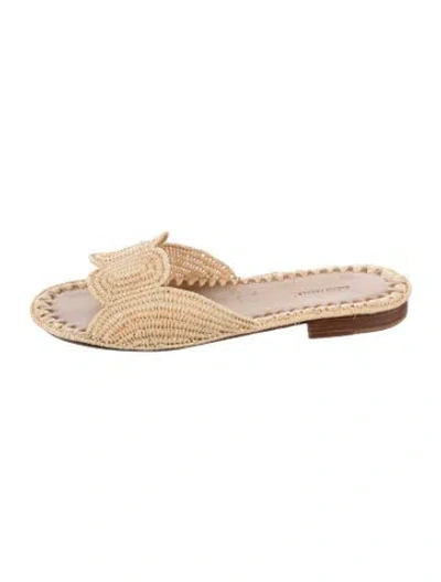 Pre-owned Carrie Forbes Raffia Slides In Neutrals