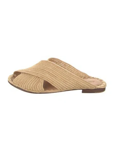 Pre-owned Carrie Forbes Raffia Slides In Neutrals