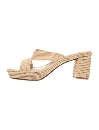 Pre-owned Carrie Forbes Raffia Slides In Neutrals