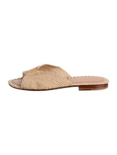 Pre-owned Carrie Forbes Raffia Slides In Neutrals