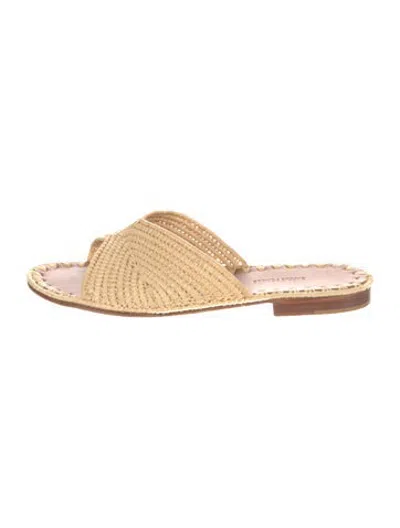 Pre-owned Carrie Forbes Raffia Slides In Neutrals