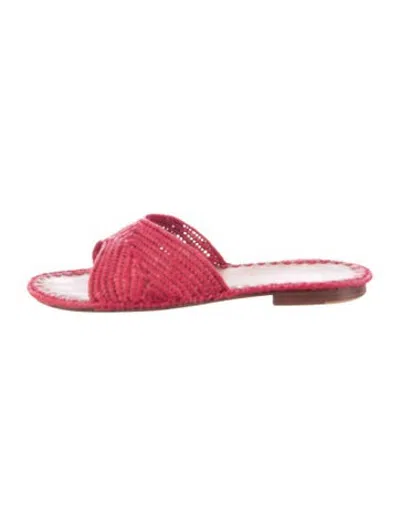 Pre-owned Carrie Forbes Raffia Slides In Red