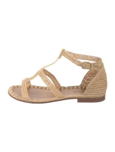 Pre-owned Carrie Forbes Raffia T-strap Sandals In Neutrals