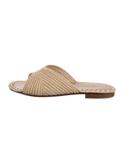 Pre-owned Carrie Forbes Raffia Whipstitch Trim Slides In Neutral