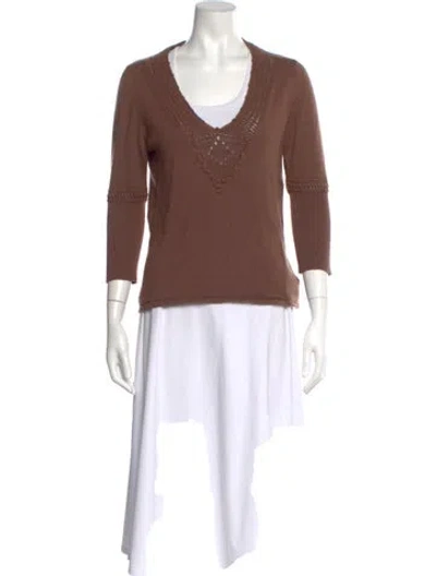 Pre-owned Carrie Forbes Silk V-neck Sweater In Brown