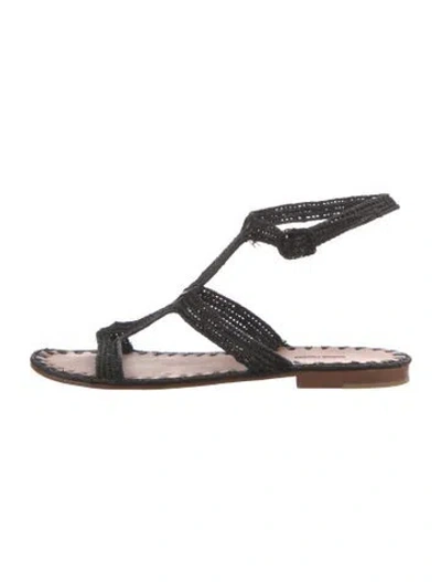 Pre-owned Carrie Forbes Straw Gladiator Sandals In Black