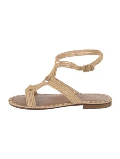 Pre-owned Carrie Forbes Straw Gladiator Sandals In Neutral