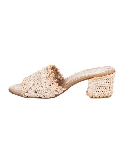 Pre-owned Carrie Forbes Straw Patterned Slides In Brown/neutrals