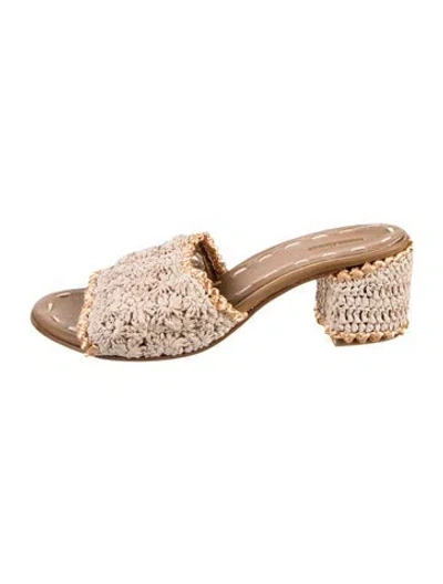 Pre-owned Carrie Forbes Straw Patterned Slides In Brown/neutrals