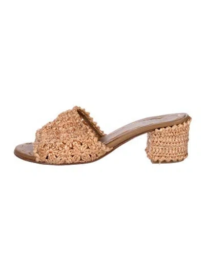 Pre-owned Carrie Forbes Straw Patterned Slides In Brown/neutrals