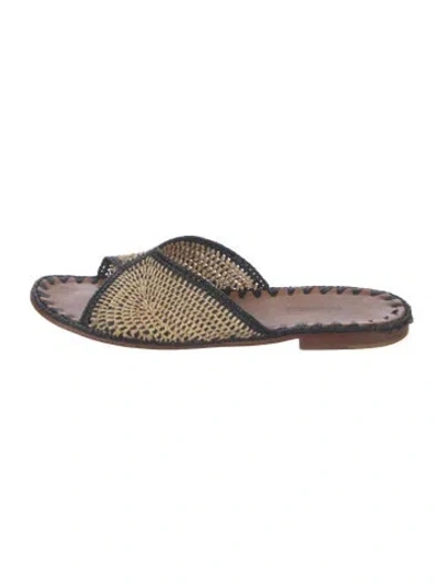 Pre-owned Carrie Forbes Straw Patterned Slides In Neutral