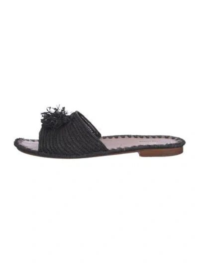 Pre-owned Carrie Forbes Straw Pom-pom Embellishments Slides In Black