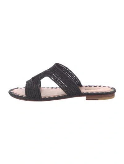 Pre-owned Carrie Forbes Straw Slides In Black