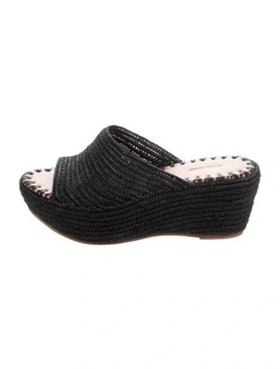 Pre-owned Carrie Forbes Straw Slides In Black