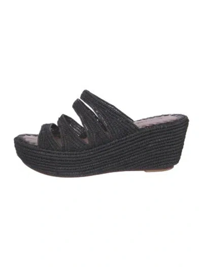 Pre-owned Carrie Forbes Straw Slides In Black