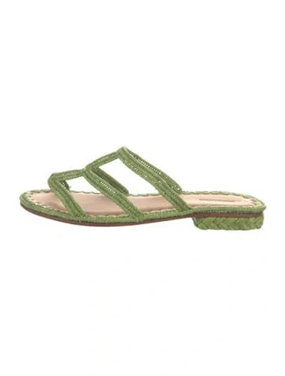 Pre-owned Carrie Forbes Straw Slides In Green
