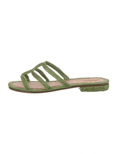 Pre-owned Carrie Forbes Straw Slides In Green