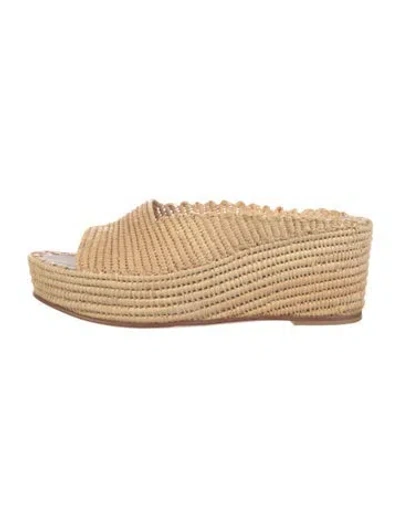 Pre-owned Carrie Forbes Straw Slides In Neutrals