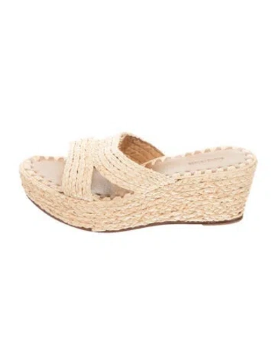Pre-owned Carrie Forbes Straw Slides In Neutrals