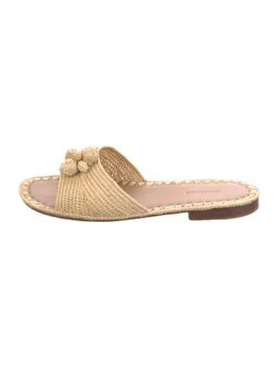 Pre-owned Carrie Forbes Straw Tassel Accents Slides In Neutrals