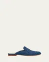 Carrie Forbes Tapa Woven Raffia Loafer Mules In Navy