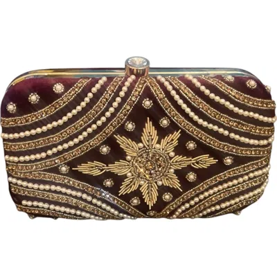 Carrier Co. Women's Embroidered Velvet Clutch Bag In Deep Purple