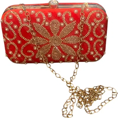 Carrier Co. Women's Floral Velvet Clutch Bag In Red