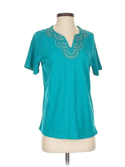 Pre-owned Carroll Reed Short Sleeve Top Teal Scoop Neck Tops In Blue