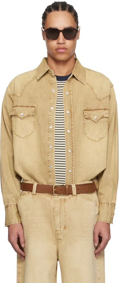 Carter Young Beige Western Denim Shirt In Brown