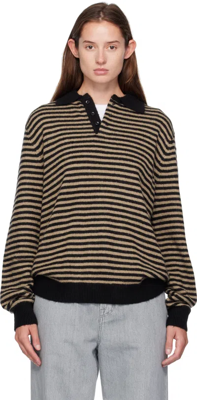 Carter Young Black & Beige Stripe Leigh Polo